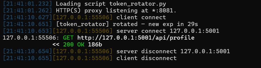 mitmdump running the token rotator