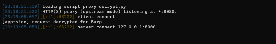mitmdump running the decrypt proxy